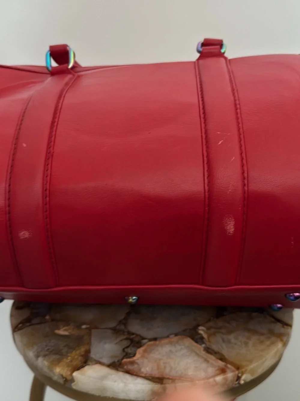 Sassie Jones () Red Leather Satchel Crossbody Bag
